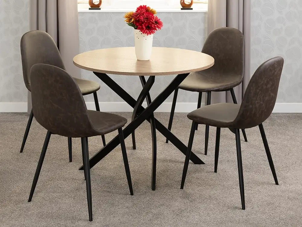 Seconique Seconique Sheldon Sonoma Oak Dining Table and 4 Athens Brown Faux Leather Dining Chairs