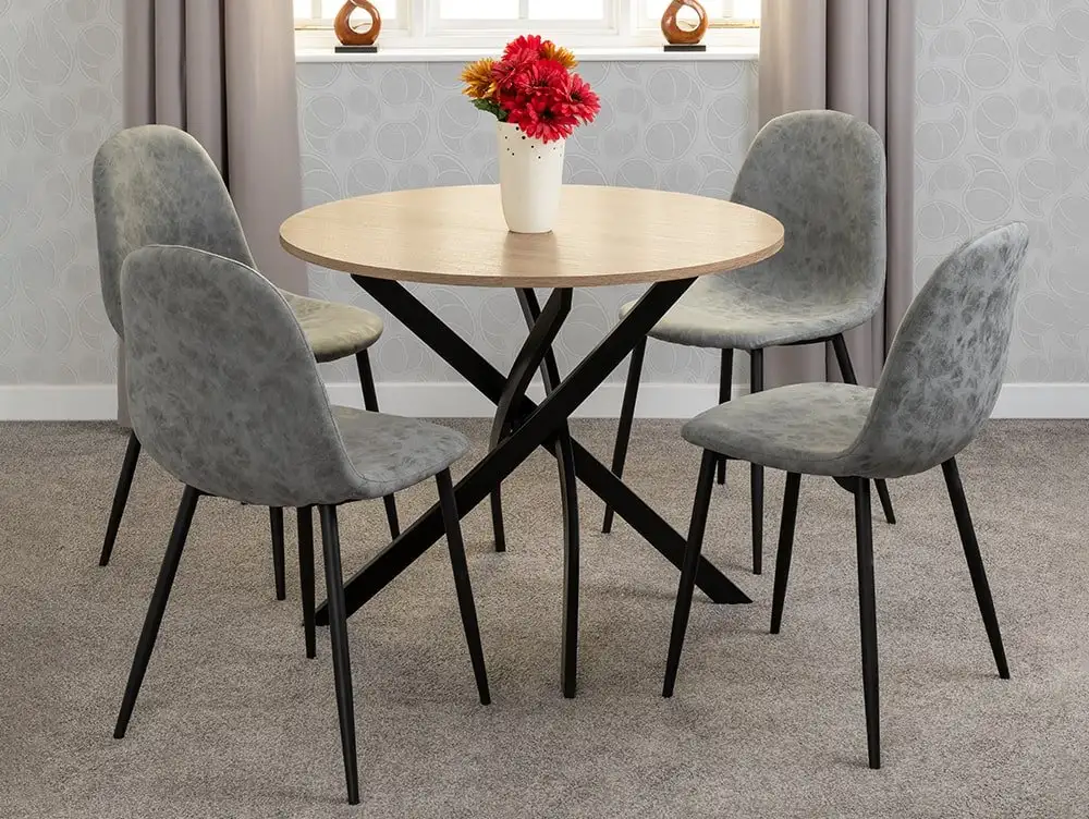 Seconique Seconique Sheldon Sonoma Oak Dining Table and 4 Athens Grey Faux Leather Dining Chairs