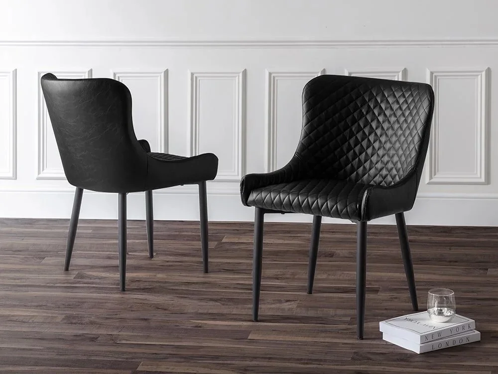 Julian Bowen Clearance - Julian Bowen Luxe Set of 2 Black Faux Leather Dining Chairs