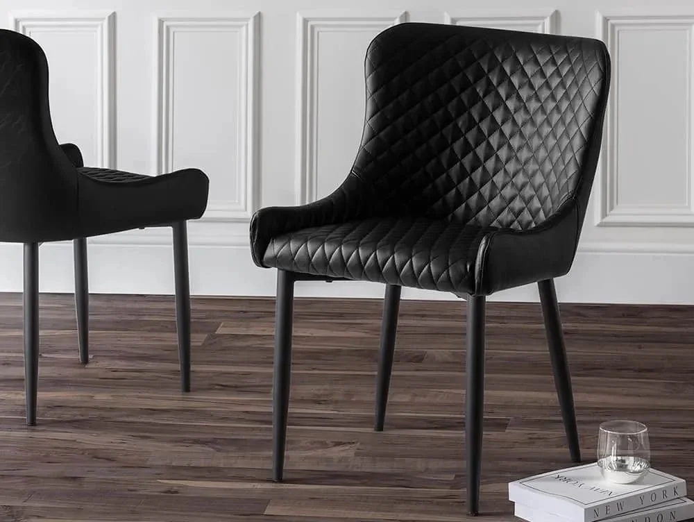 Julian Bowen Clearance - Julian Bowen Luxe Set of 2 Black Faux Leather Dining Chairs