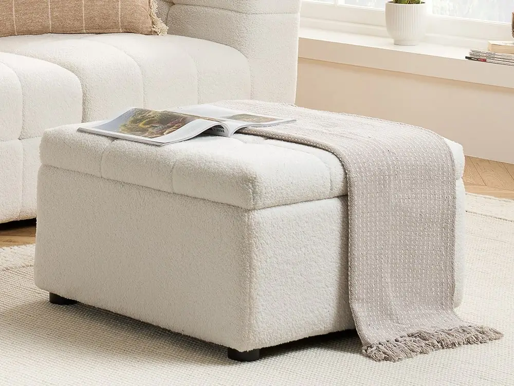 Birlea Furniture & Beds Birlea Milo White Boucle Fabric 2 Seater Sofa and Footstool Set