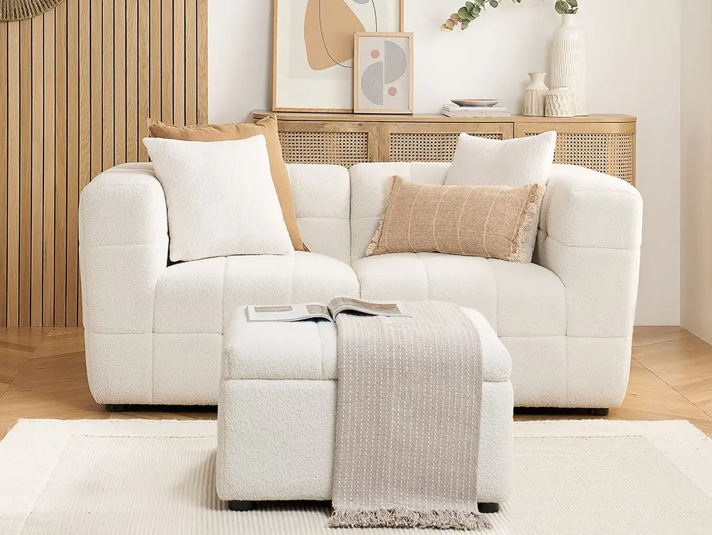 Birlea Furniture & Beds Birlea Milo White Boucle Fabric 2 Seater Sofa and Footstool Set