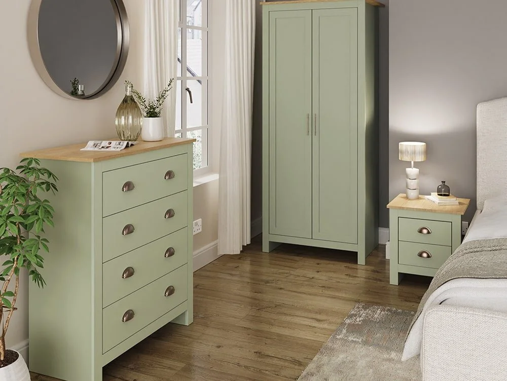 GFW GFW Lancaster Green and Oak 3 Piece Bedroom Furniture Package