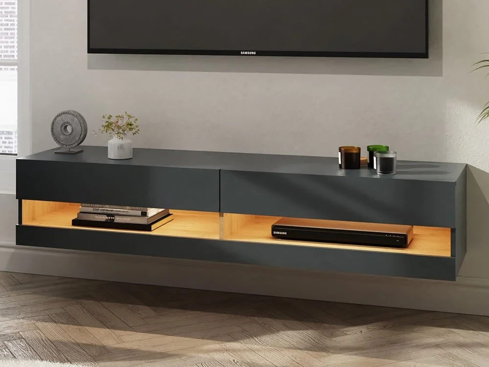 GFW GFW Leon 150cm Anthracite and Oak TV Cabinet With LED Lighting