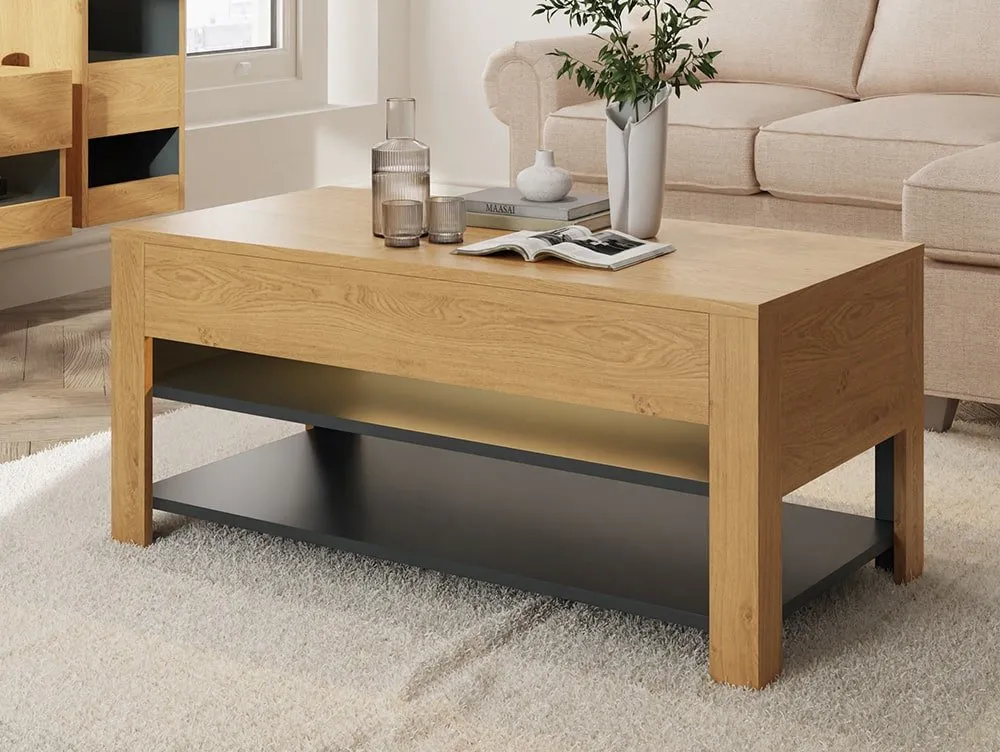 GFW GFW Leon Oak and Anthracite Coffee Table With LED Lighting