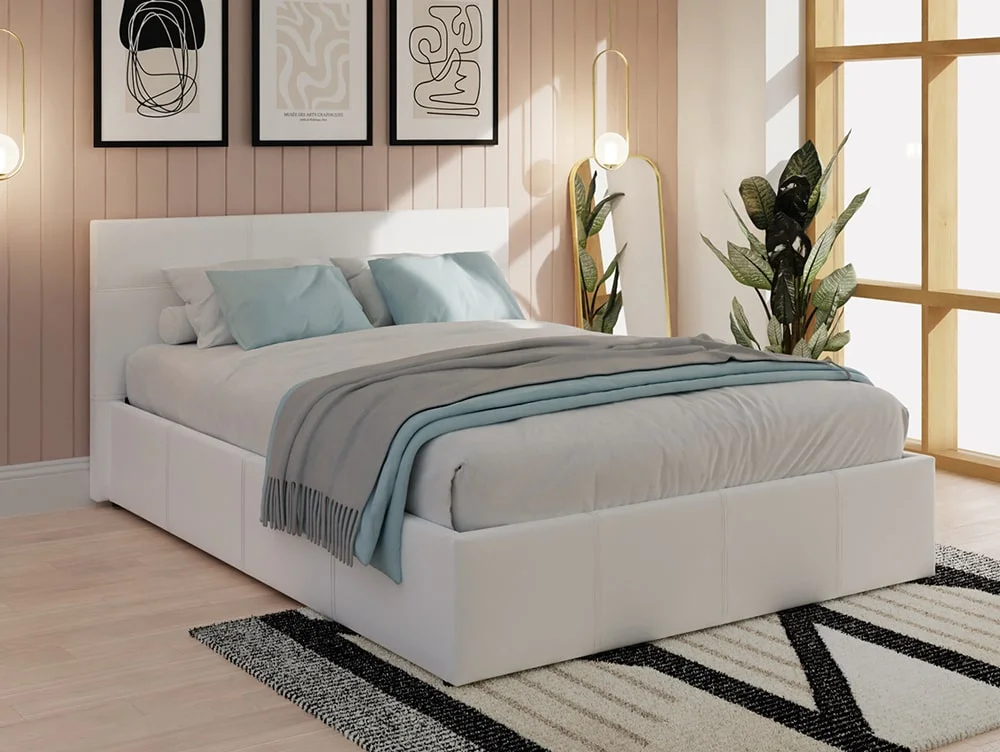 GFW GFW Ecuador 4ft Small Double White Faux Leather Side Lift Ottoman Bed Frame