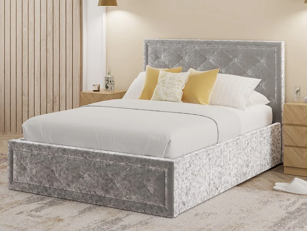 GFW GFW Hollywood 4ft6 Double Silver Crushed Velvet Ottoman Bed Frame