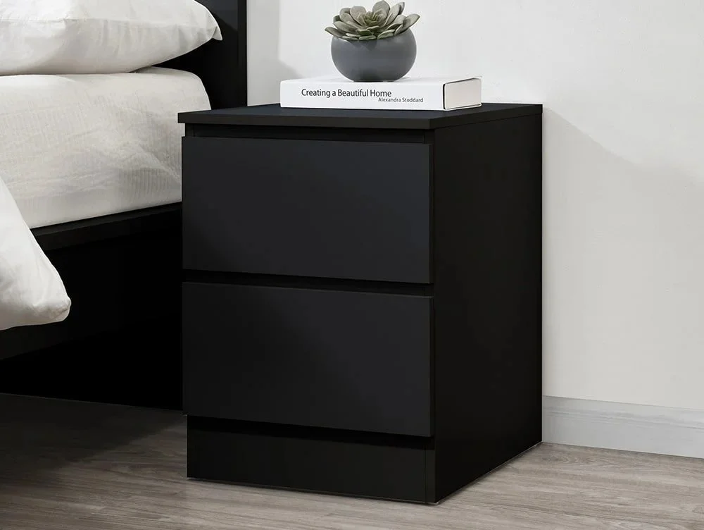 Birlea Furniture & Beds Clearance - Birlea Oslo Black 2 Drawer Bedside Table x 2