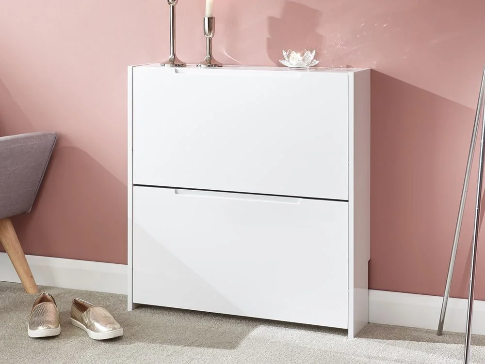 GFW GFW Sapporo White High Gloss 2 Tier Narrow Shoe Cabinet