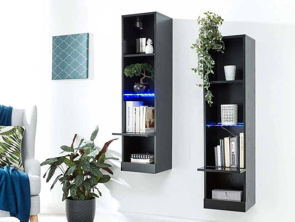 GFW GFW Galicia Black Set of Two Tall Shelf Units with LED Lighting