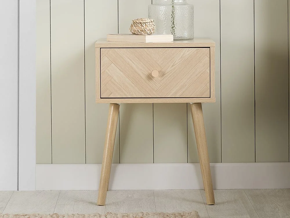 Birlea Furniture & Beds Birlea Herringford Light Oak 1 Drawer Bedside Table