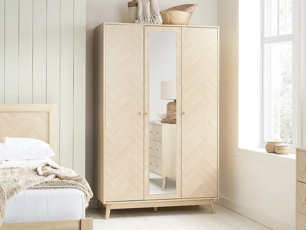 Birlea Furniture & Beds Birlea Herringford Light Oak 3 Door Mirrored Wardrobe