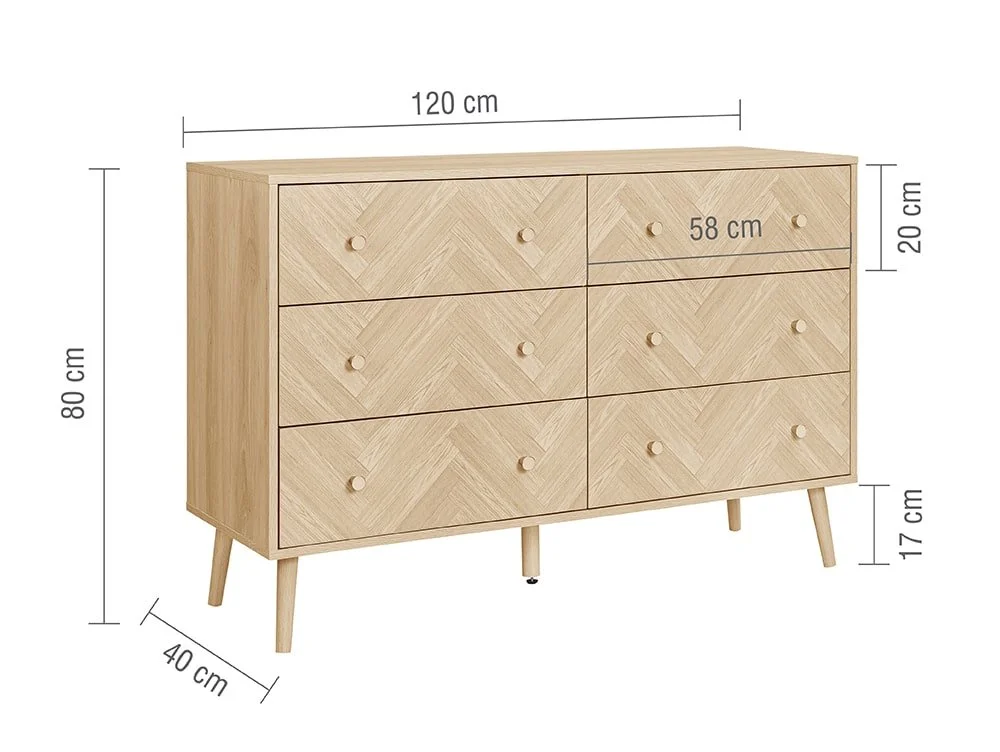 Birlea Furniture & Beds Birlea Herringford Light Oak 6 Drawer Chest of Drawers