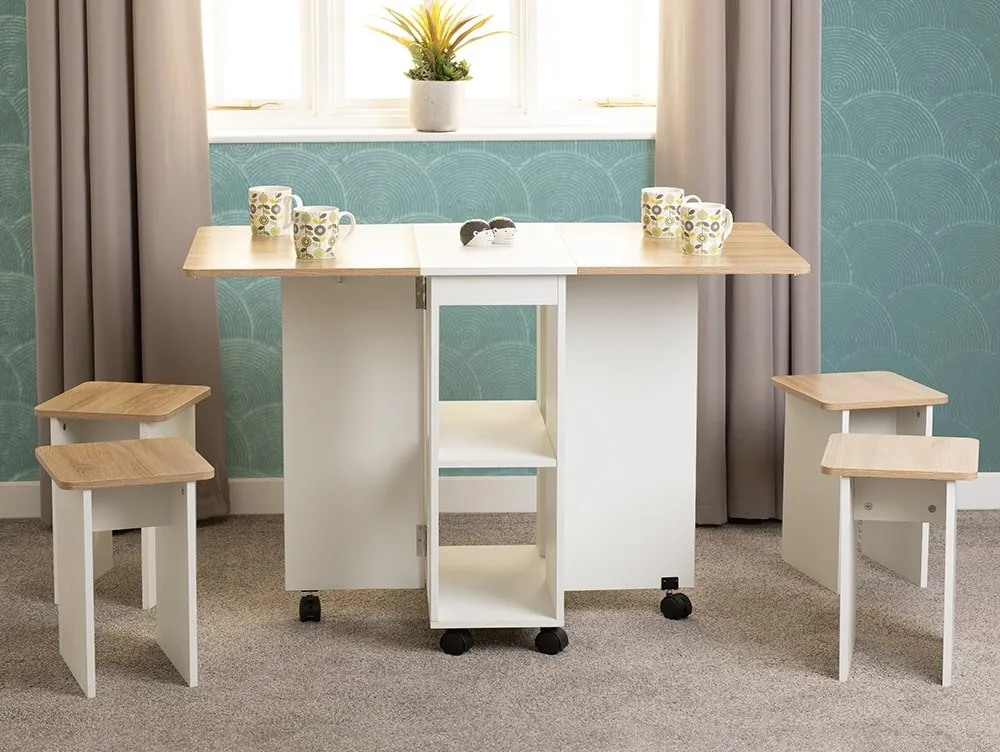 Seconique Seconique Seymore Stowaway White and Oak Dining Table and 4 Stools