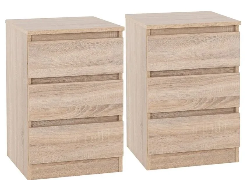 Seconique Clearance - Seconique Malvern Sonoma Oak Pair of 3 Drawer Bedside Cabinets