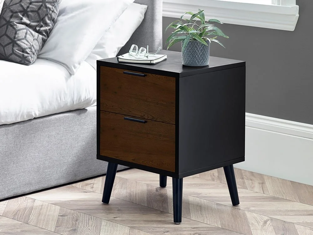 Julian Bowen Julian Bowen Alba Black and Walnut 2 Drawer Bedside Table