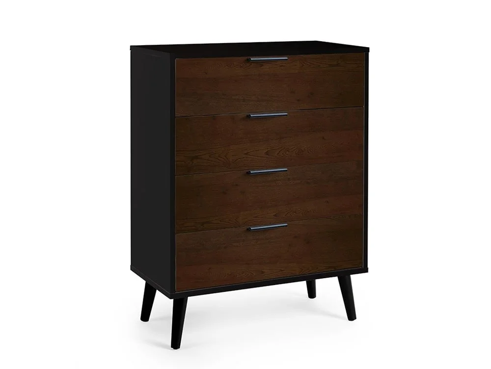 Julian Bowen Julian Bowen Alba Black and Walnut 4 Drawer Chest of Drawers