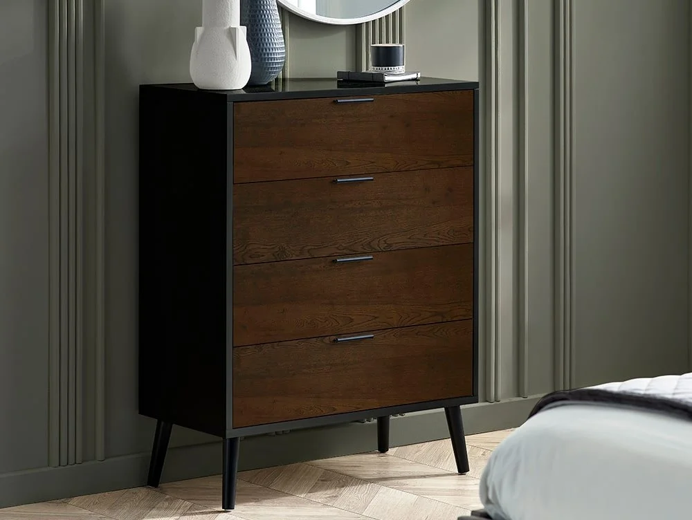 Julian Bowen Julian Bowen Alba Black and Walnut 4 Drawer Chest of Drawers