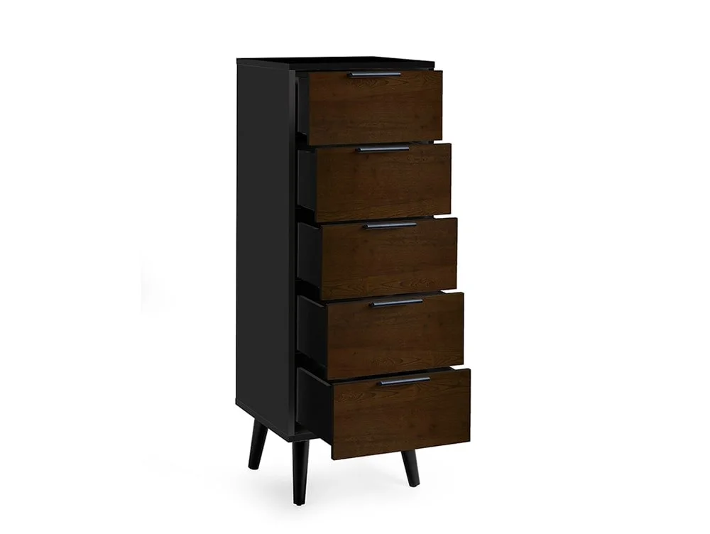 Julian Bowen Julian Bowen Alba Black and Walnut 5 Drawer Chest of Drawers