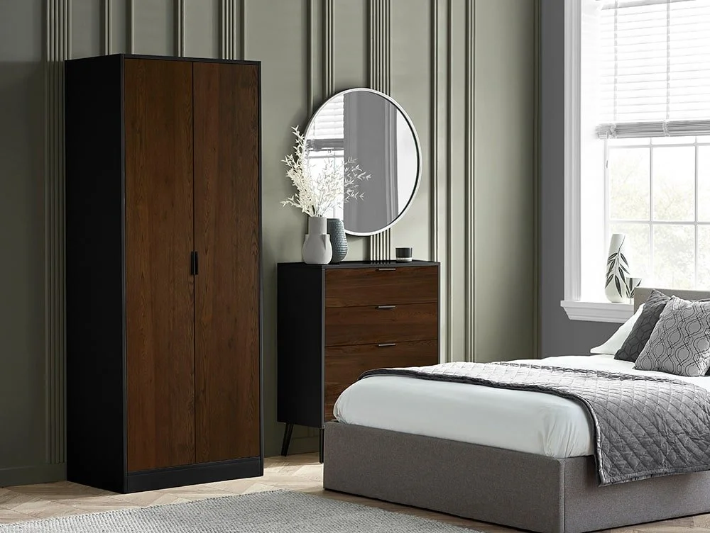 Julian Bowen Julian Bowen Alba Black and Walnut 2 Door Wardrobe