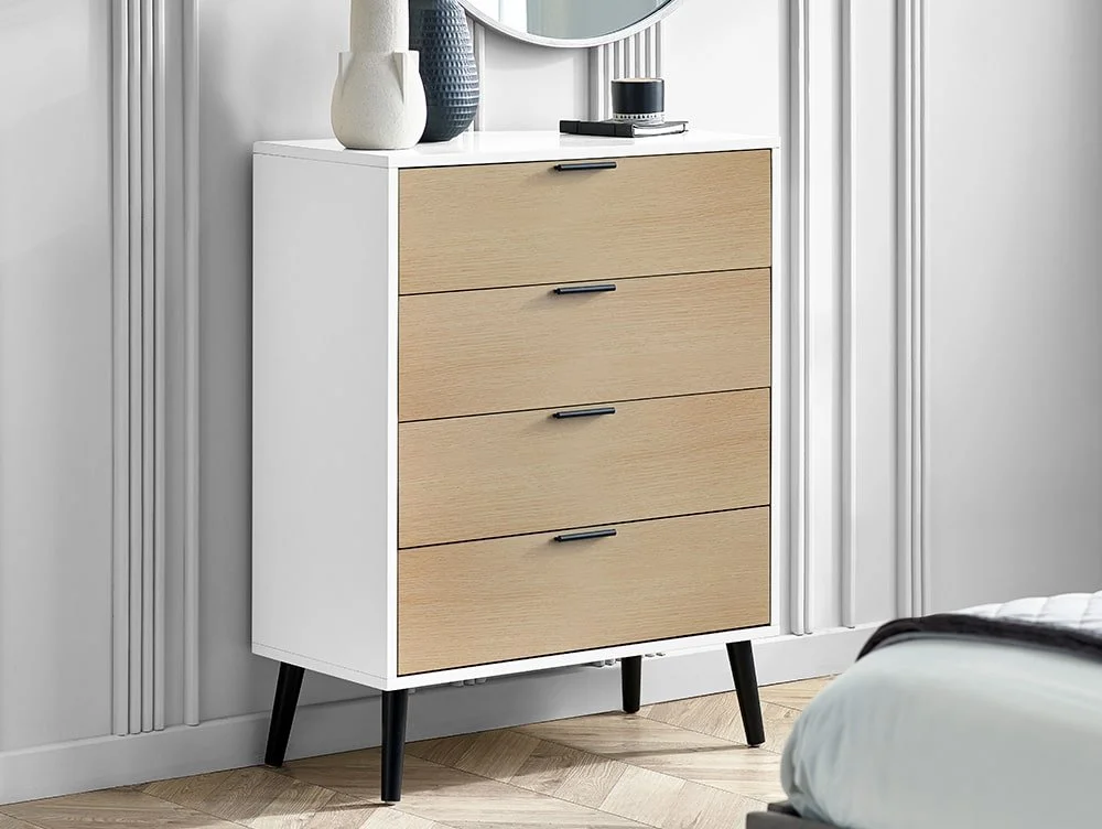 Julian Bowen Julian Bowen Alba White and Oak 4 Drawer Chest of Drawers