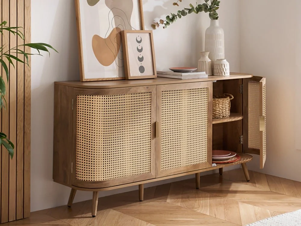 Birlea Furniture & Beds Birlea Noah Rattan and Oak 3 Door Sideboard