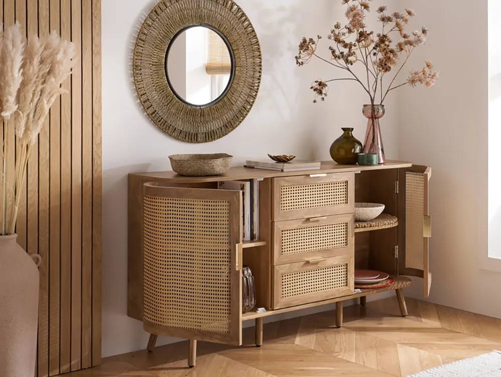 Birlea Furniture & Beds Birlea Noah Rattan and Oak 2 Door 3 Drawer Sideboard