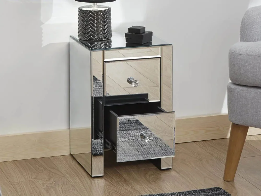 GFW Clearance - GFW Atlantic 2 Drawer Narrow Mirrored Bedside Table (Assembled)