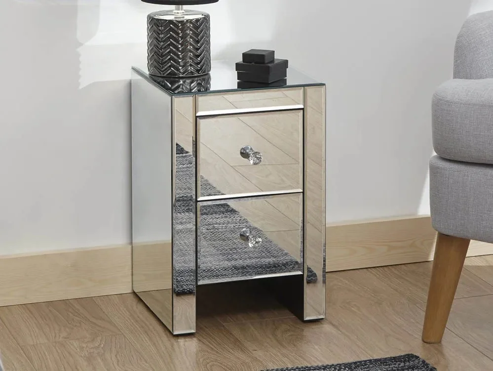 GFW Clearance - GFW Atlantic 2 Drawer Narrow Mirrored Bedside Table (Assembled)