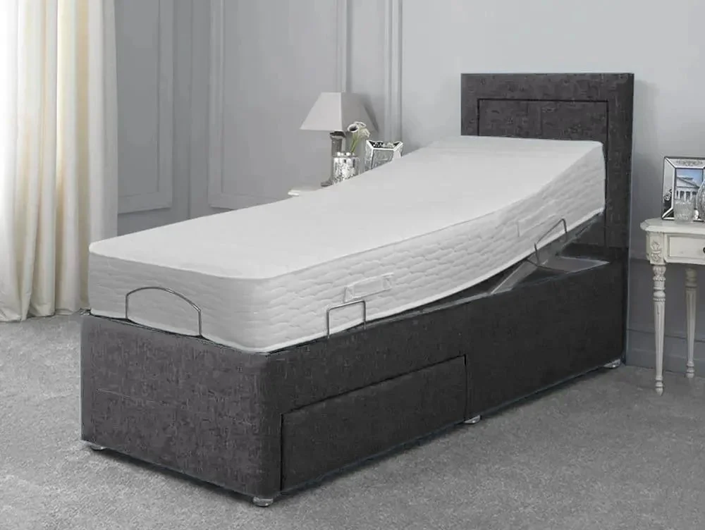 Willow & Eve Clearance - Willow & Eve Cool Gel Pocket 1000 Electric Adjustable 3ft Single Bed Venice Carbon 1 Drawer - Left Hand Side With Matching Fern Headboard