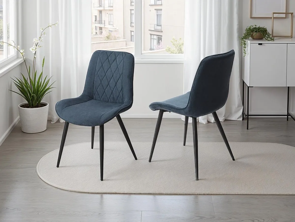 Core Products Core Aspen Diamond Stitch Set of 2 Blue Cord Fabric Dining Chairs