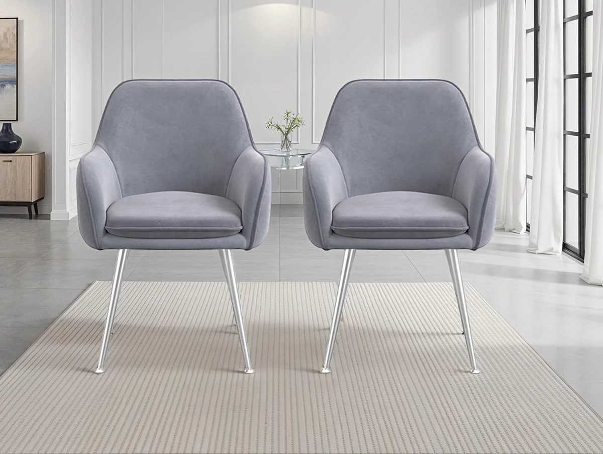 LPD LPD Tara Set of 2 Grey Velvet Dining Chairs