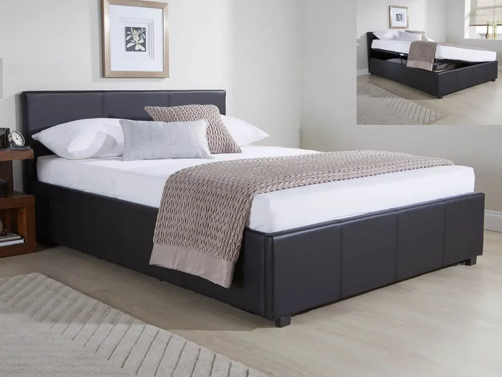 GFW Clearance - GFW Ecuador 4ft6 Double Black Faux Leather Side Lift Ottoman Bed Frame