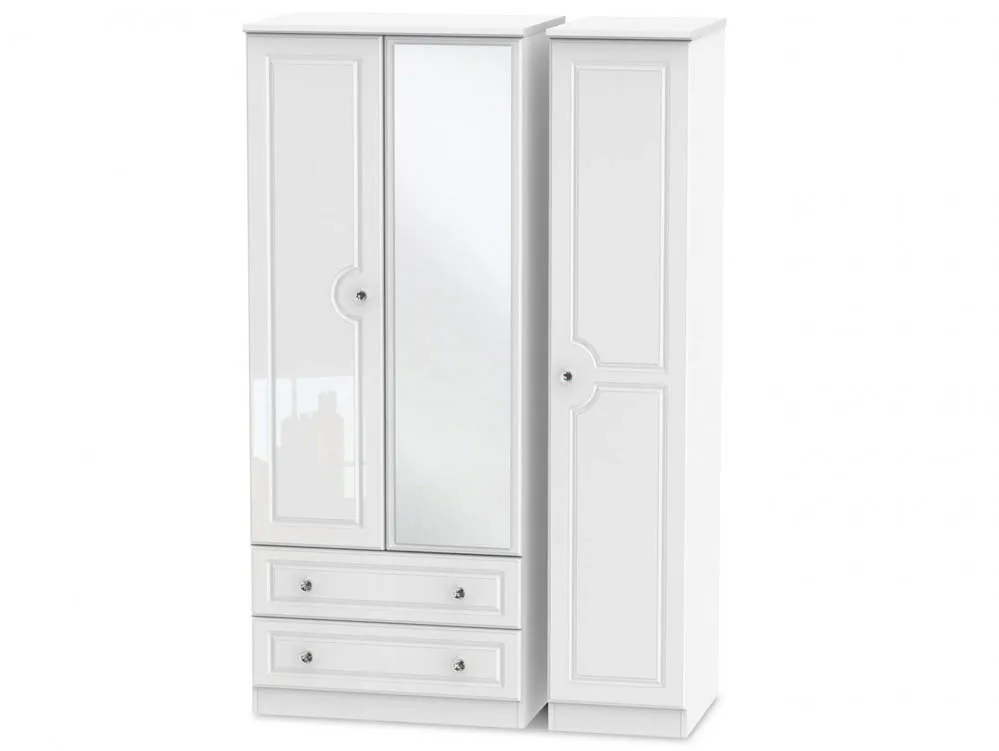 Welcome Welcome Balmoral White High Gloss 3 Door 2 Drawer Mirrored Triple Wardrobe (Assembled)