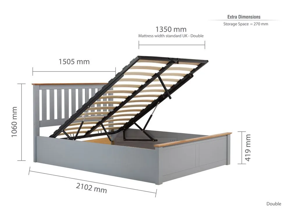 ASC ASC Sydney 4ft6 Double Stone Grey Wooden Ottoman Bed Frame