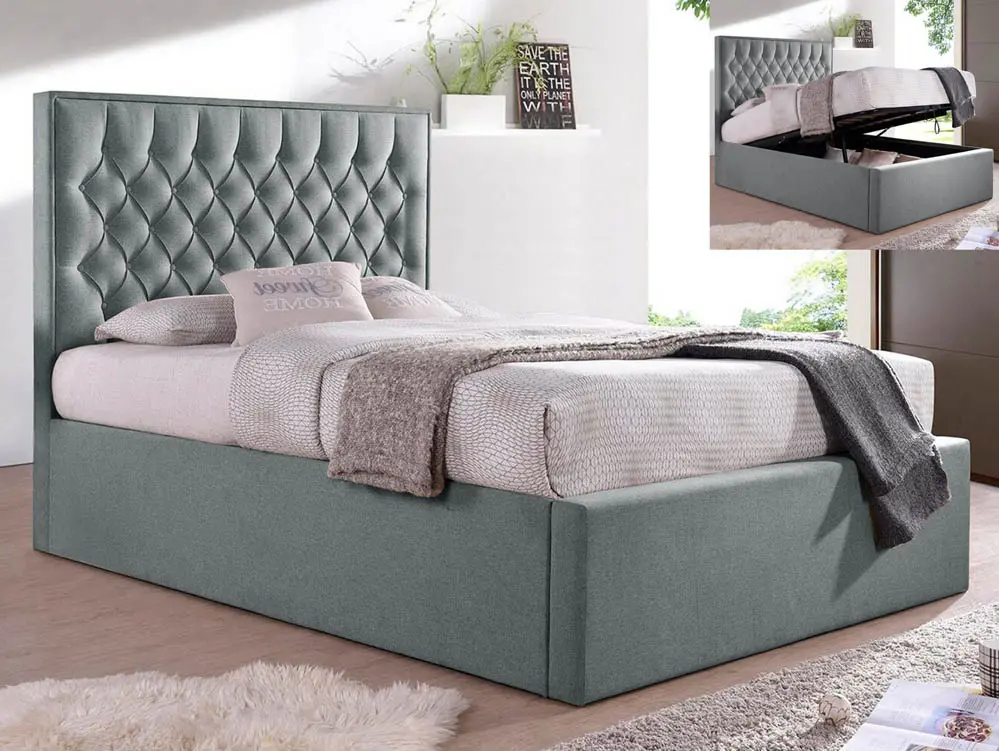 Bedmaster Bedmaster Wilson 4ft6 Double Grey Fabric Ottoman Bed Frame