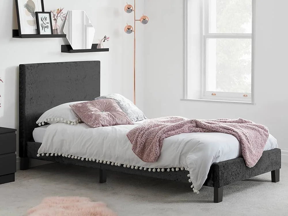 Birlea Furniture & Beds Birlea Berlin 3ft Single Black Crushed Velvet Glitz Fabric Bed Frame