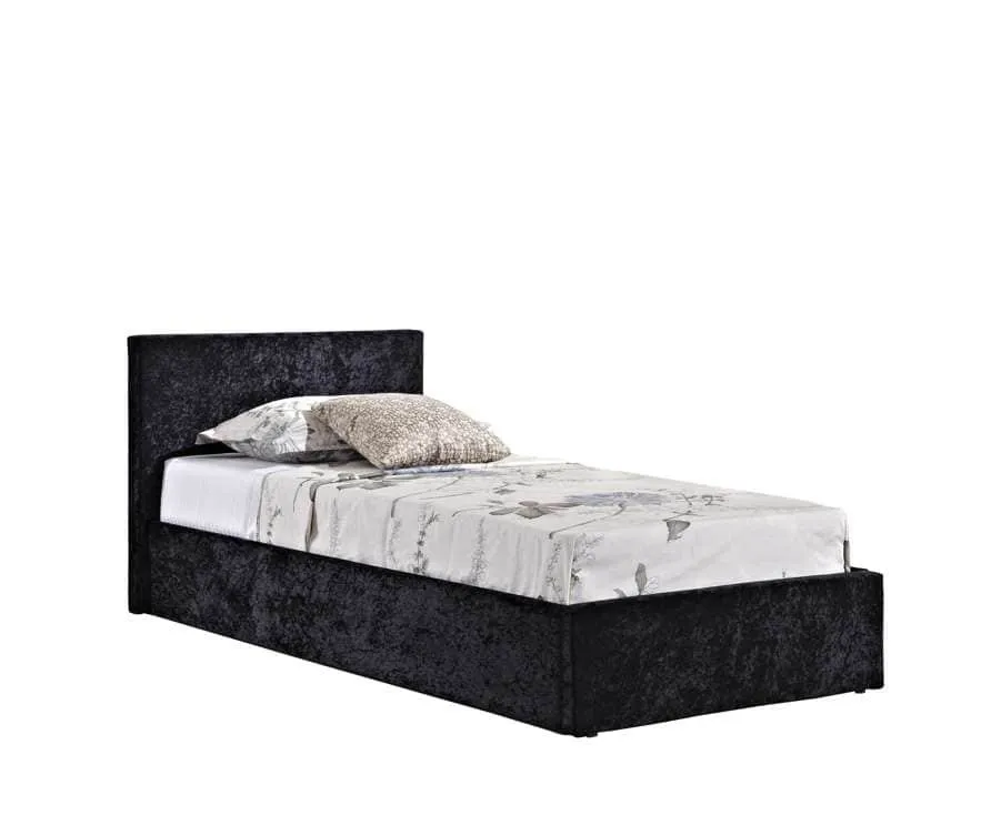 Birlea Furniture & Beds Birlea Berlin 3ft Single Black Crushed Velvet Glitz Fabric Ottoman Bed Frame