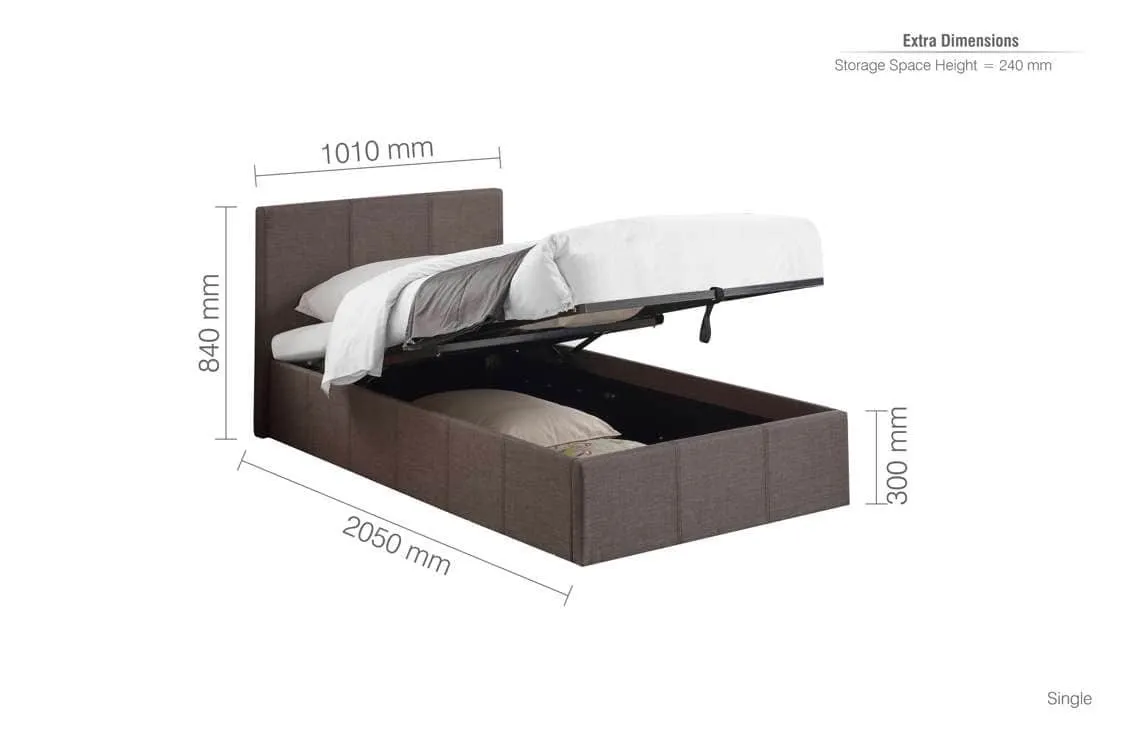 Birlea Furniture & Beds Birlea Berlin 3ft Single Grey Fabric Ottoman Bed Frame