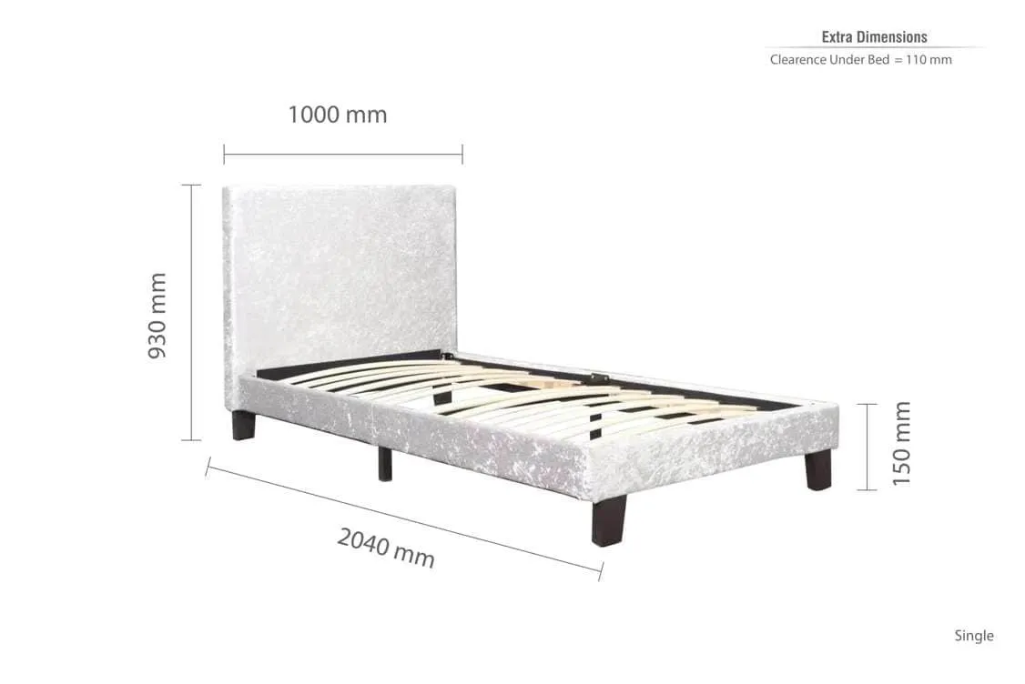 Birlea Furniture & Beds Birlea Berlin 3ft Single Steel Crushed Velvet Glitz Fabric Bed Frame