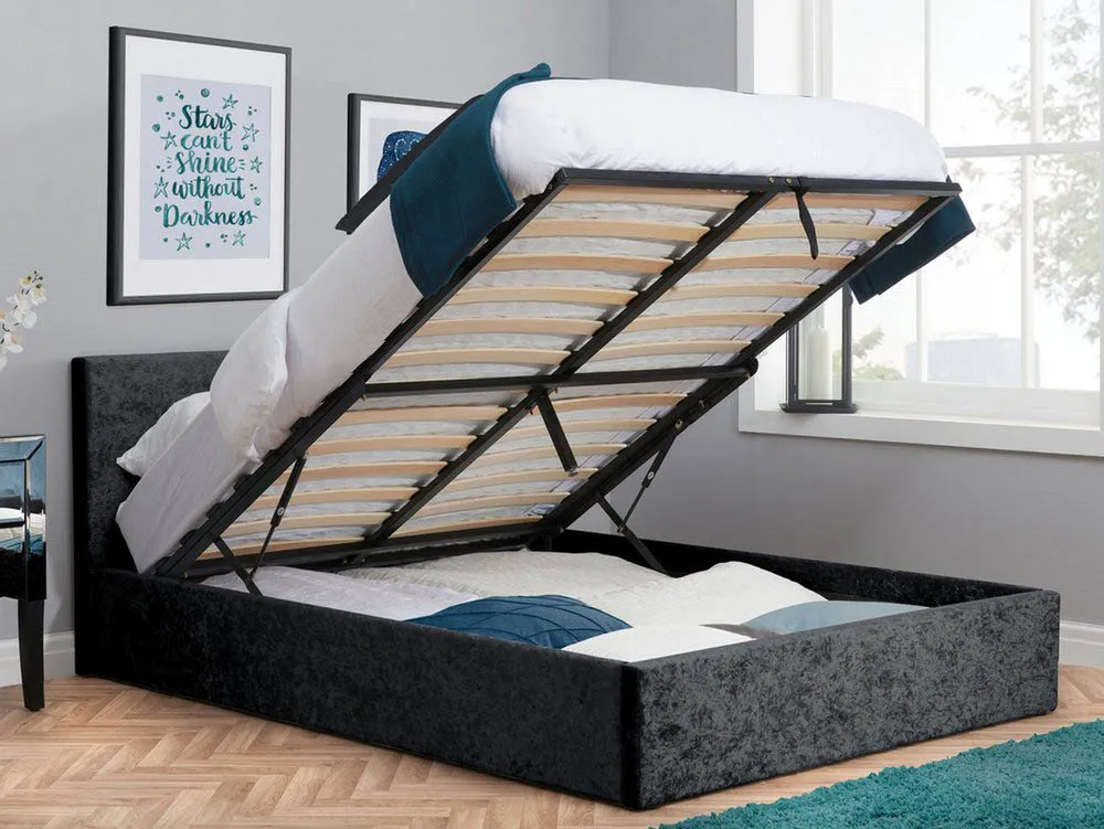 Birlea Furniture & Beds Birlea Berlin 4ft Small Double Black Crushed Velvet Glitz Fabric Ottoman Bed Frame