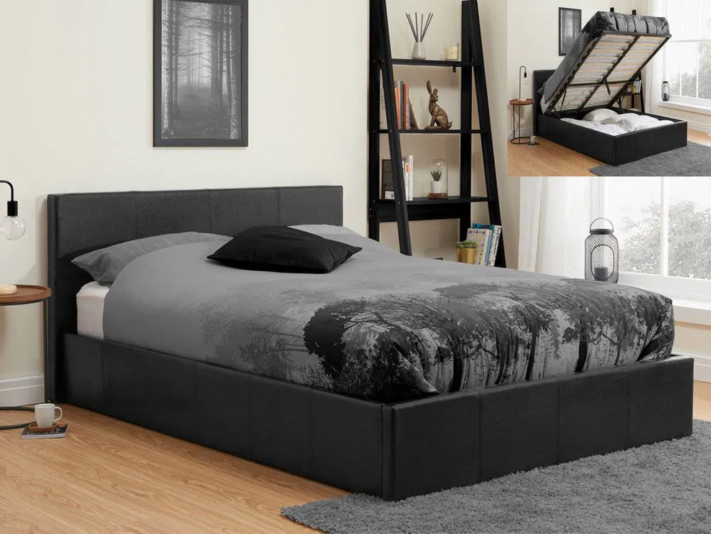 Birlea Furniture & Beds Birlea Berlin 4ft Small Double Black Faux Leather Ottoman Bed Frame