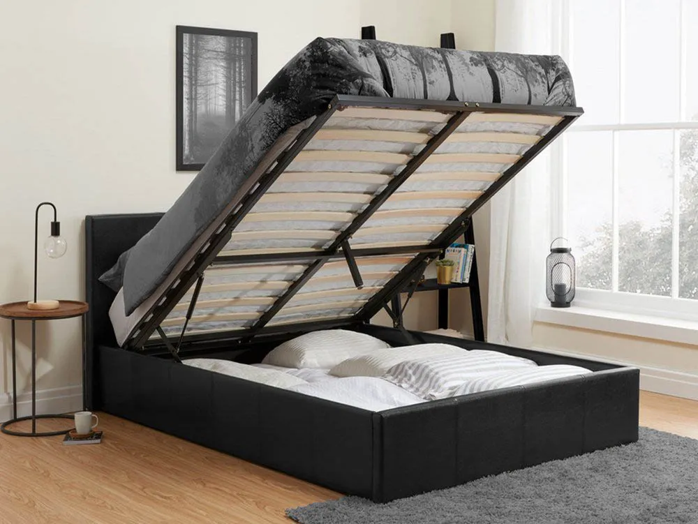 Birlea Furniture & Beds Birlea Berlin 4ft Small Double Black Faux Leather Ottoman Bed Frame