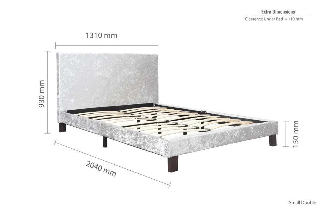 Birlea Furniture & Beds Birlea Berlin 4ft Small Double Steel Crushed Velvet Glitz Fabric Bed Frame