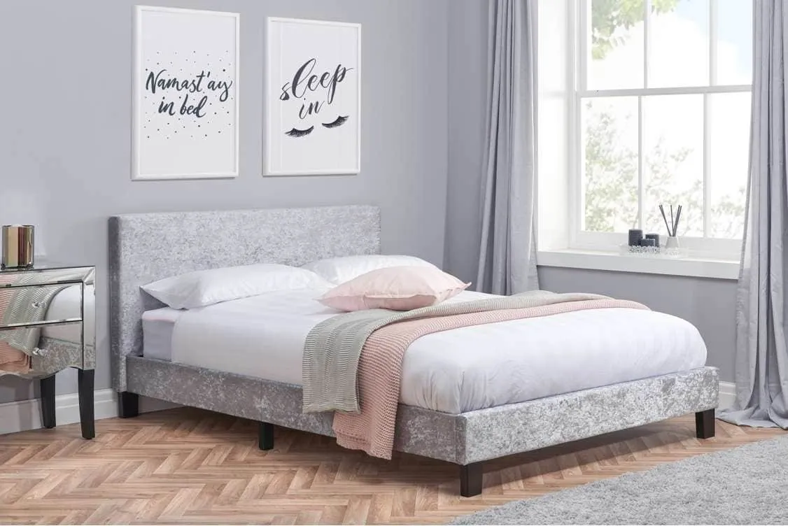 Birlea Furniture & Beds Birlea Berlin 4ft Small Double Steel Crushed Velvet Glitz Fabric Bed Frame