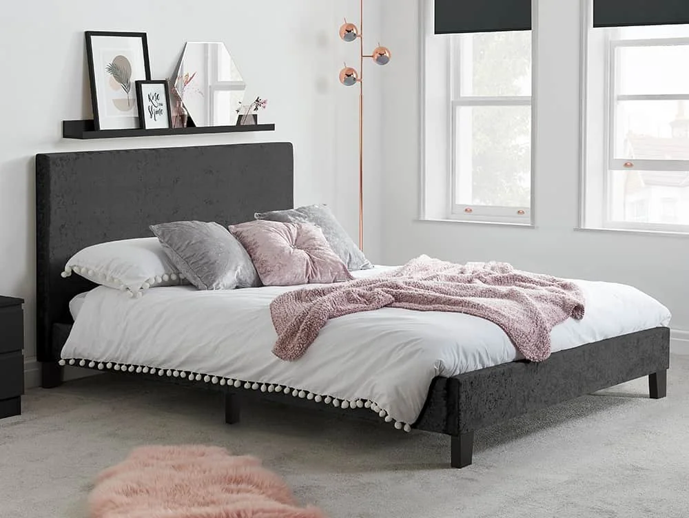 Birlea Furniture & Beds Birlea Berlin 4ft6 Double Black Crushed Velvet Glitz Fabric Bed Frame