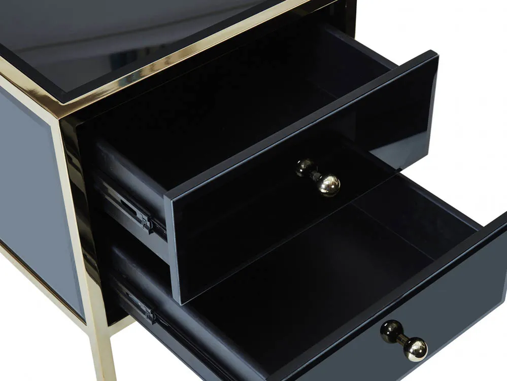 Birlea Furniture & Beds Birlea Fenwick Black Glass and Gold 2 Drawer Bedside Table (Assembled)