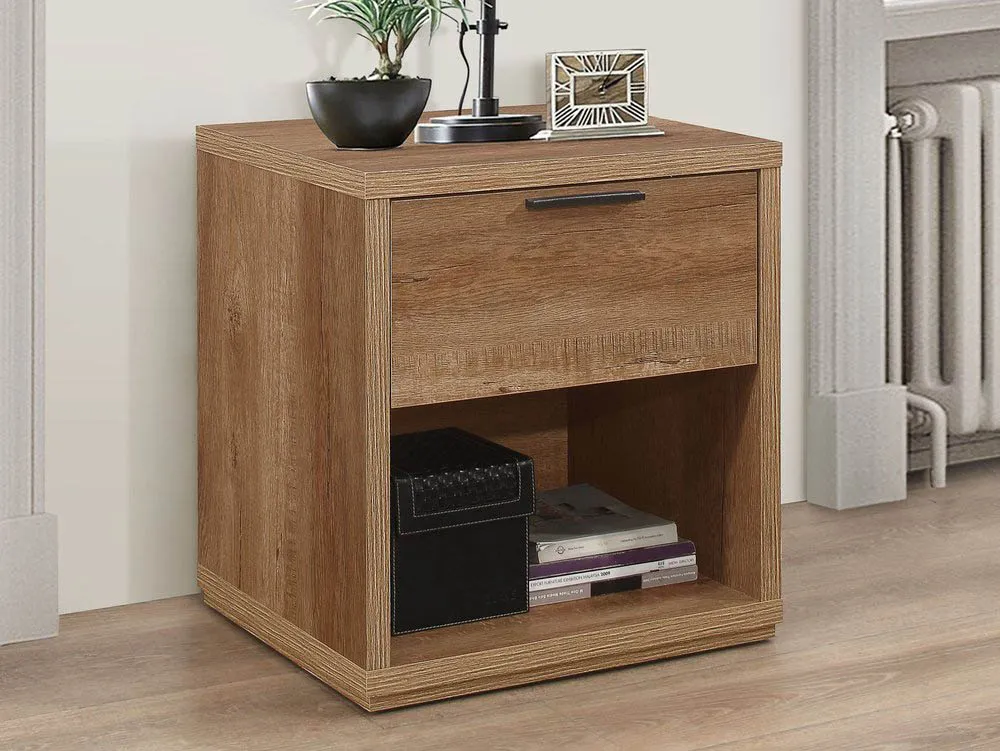 Birlea Furniture & Beds Birlea Stockwell Rustic Oak 1 Drawer Small Bedside Table