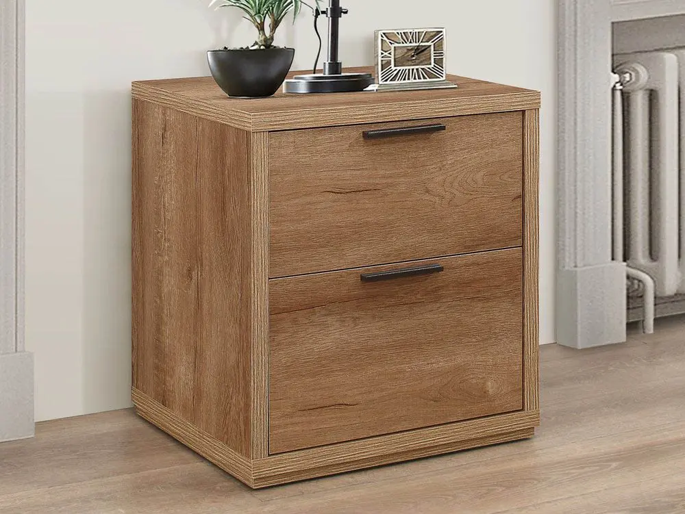 Birlea Furniture & Beds Birlea Stockwell Rustic Oak 2 Drawer Small Bedside Table