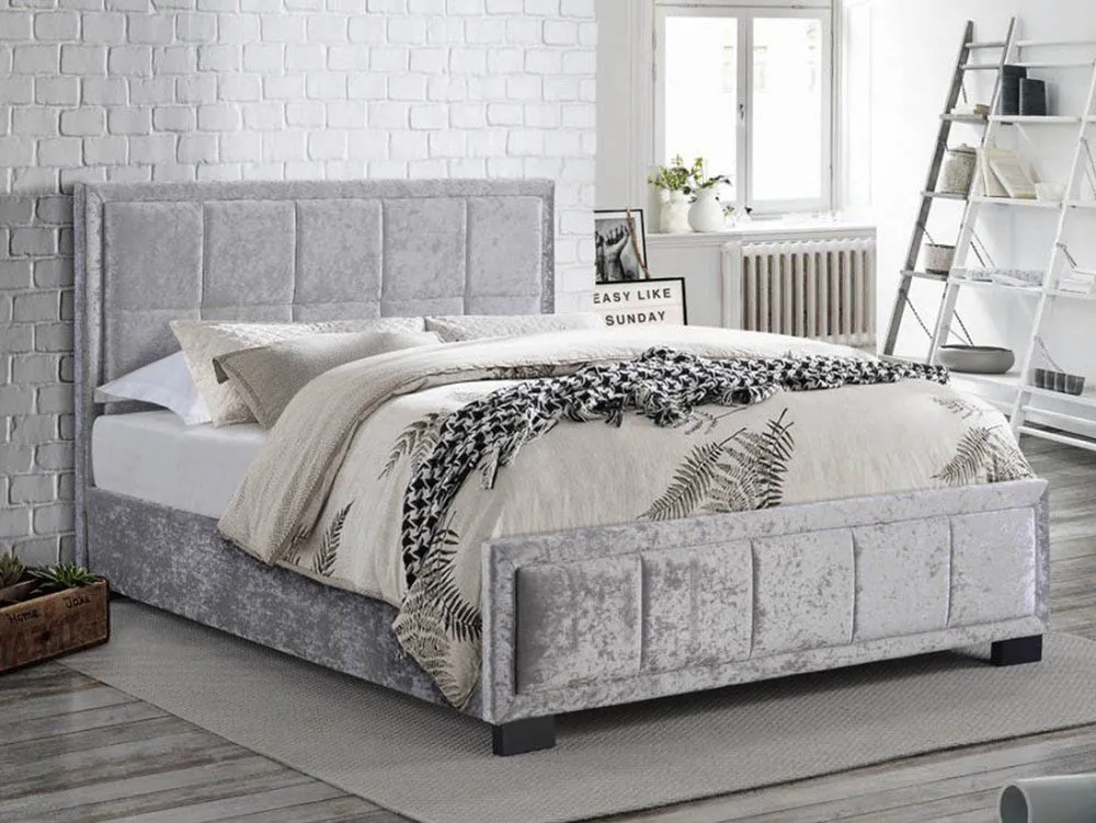 Birlea Furniture & Beds Birlea Hannover 4ft Small Double Steel Crushed Velvet Glitz Fabric Bed Frame